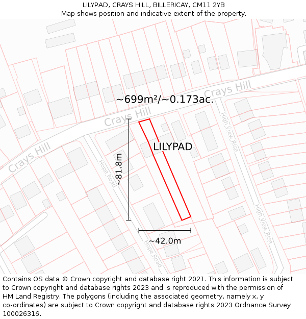 LILYPAD, CRAYS HILL, BILLERICAY, CM11 2YB: Plot and title map