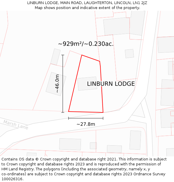 LINBURN LODGE, MAIN ROAD, LAUGHTERTON, LINCOLN, LN1 2JZ: Plot and title map