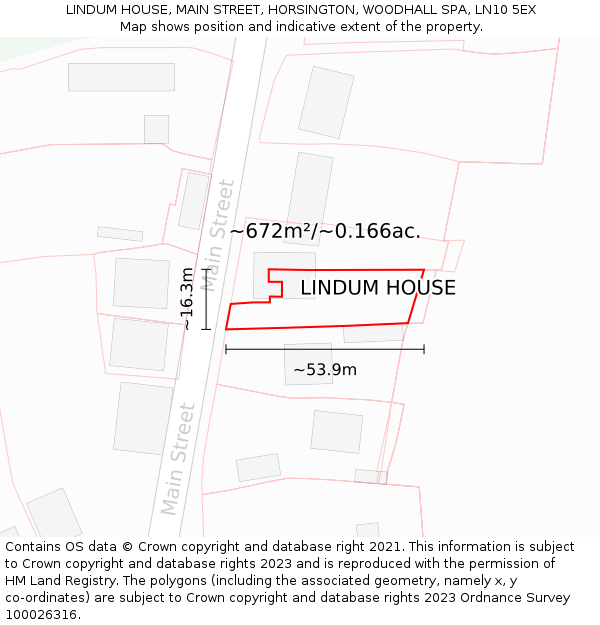 LINDUM HOUSE, MAIN STREET, HORSINGTON, WOODHALL SPA, LN10 5EX: Plot and title map