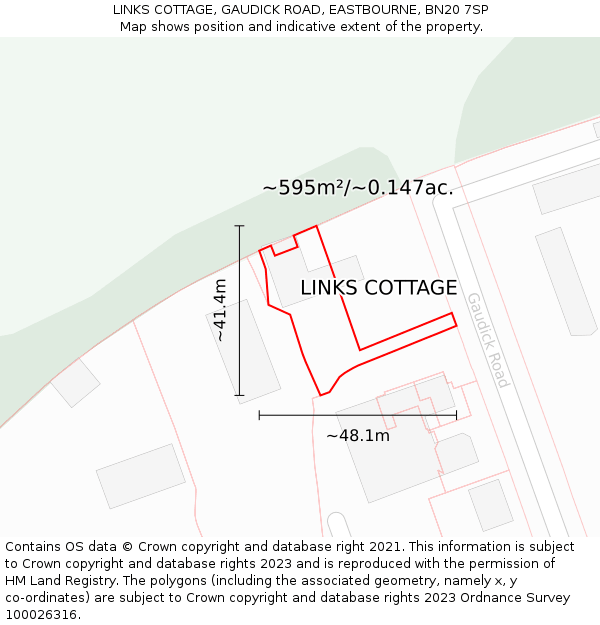 LINKS COTTAGE, GAUDICK ROAD, EASTBOURNE, BN20 7SP: Plot and title map