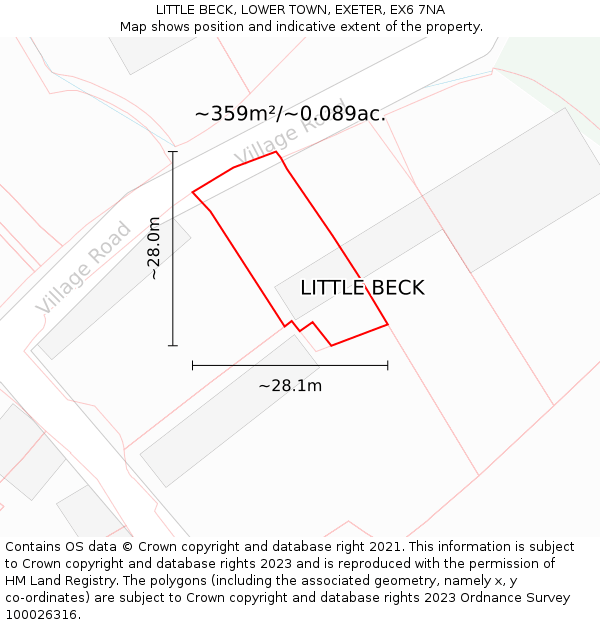 LITTLE BECK, LOWER TOWN, EXETER, EX6 7NA: Plot and title map
