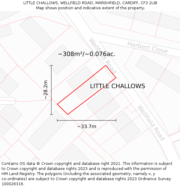 LITTLE CHALLOWS, WELLFIELD ROAD, MARSHFIELD, CARDIFF, CF3 2UB: Plot and title map