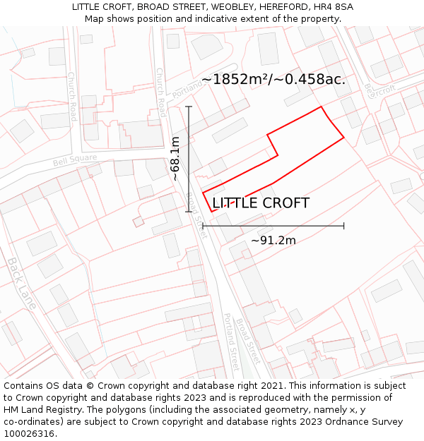 LITTLE CROFT, BROAD STREET, WEOBLEY, HEREFORD, HR4 8SA: Plot and title map
