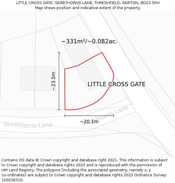 LITTLE CROSS GATE, SKIRETHORNS LANE, THRESHFIELD, SKIPTON, BD23 5PH: Plot and title map