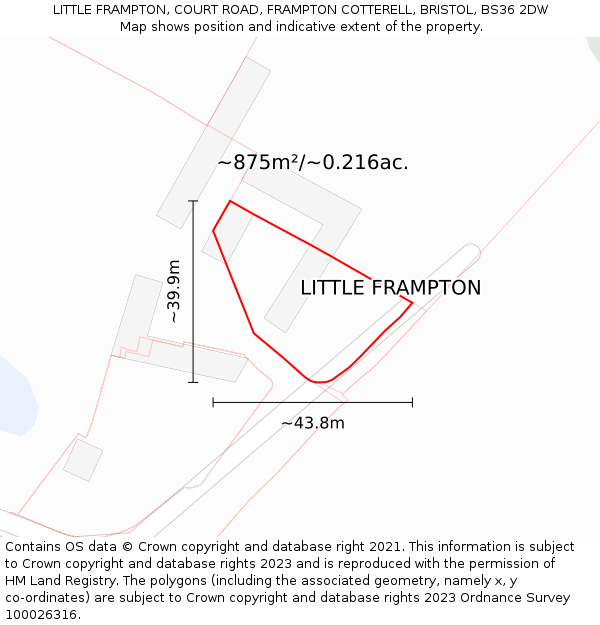 LITTLE FRAMPTON, COURT ROAD, FRAMPTON COTTERELL, BRISTOL, BS36 2DW: Plot and title map