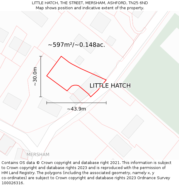 LITTLE HATCH, THE STREET, MERSHAM, ASHFORD, TN25 6ND: Plot and title map