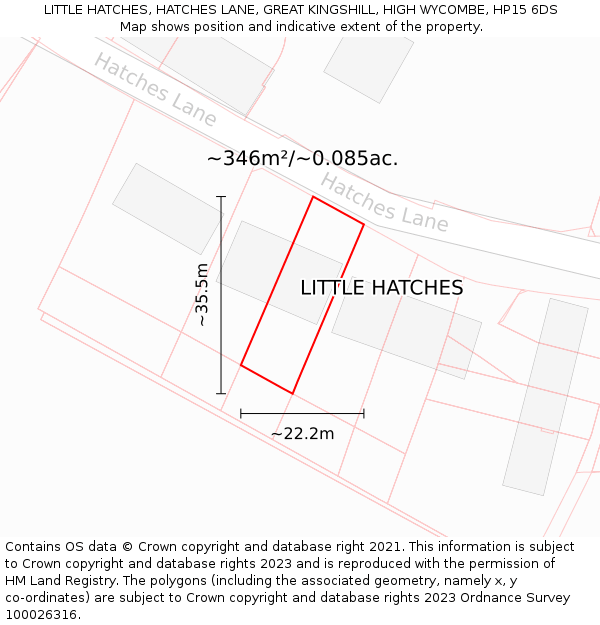 LITTLE HATCHES, HATCHES LANE, GREAT KINGSHILL, HIGH WYCOMBE, HP15 6DS: Plot and title map