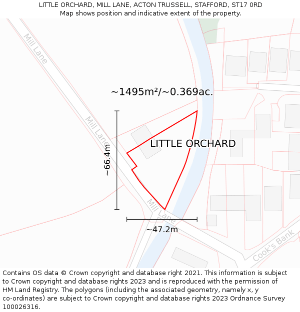 LITTLE ORCHARD, MILL LANE, ACTON TRUSSELL, STAFFORD, ST17 0RD: Plot and title map