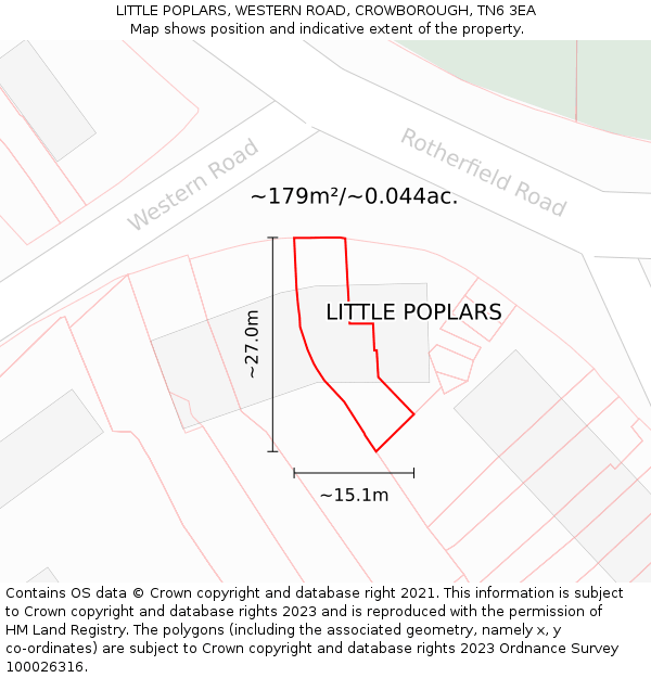 LITTLE POPLARS, WESTERN ROAD, CROWBOROUGH, TN6 3EA: Plot and title map