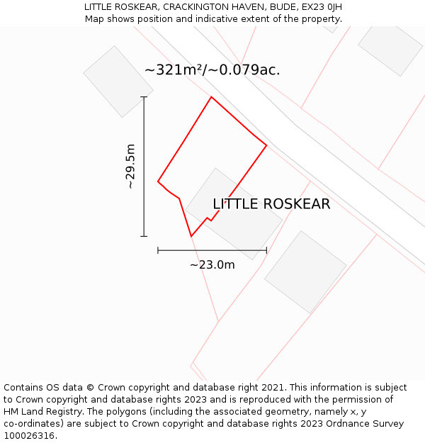 LITTLE ROSKEAR, CRACKINGTON HAVEN, BUDE, EX23 0JH: Plot and title map