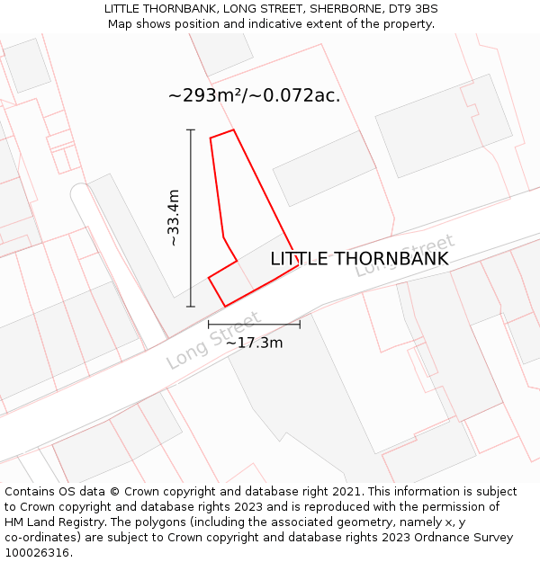 LITTLE THORNBANK, LONG STREET, SHERBORNE, DT9 3BS: Plot and title map