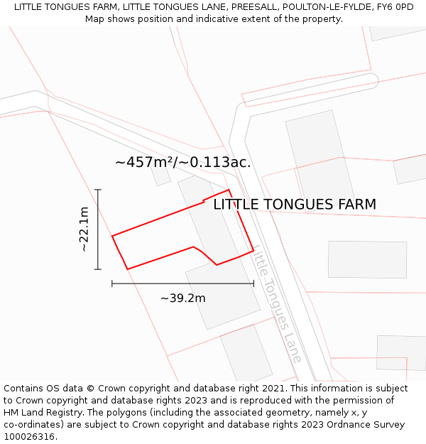 LITTLE TONGUES FARM, LITTLE TONGUES LANE, PREESALL, POULTON-LE-FYLDE, FY6 0PD: Plot and title map