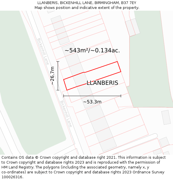 LLANBERIS, BICKENHILL LANE, BIRMINGHAM, B37 7EY: Plot and title map