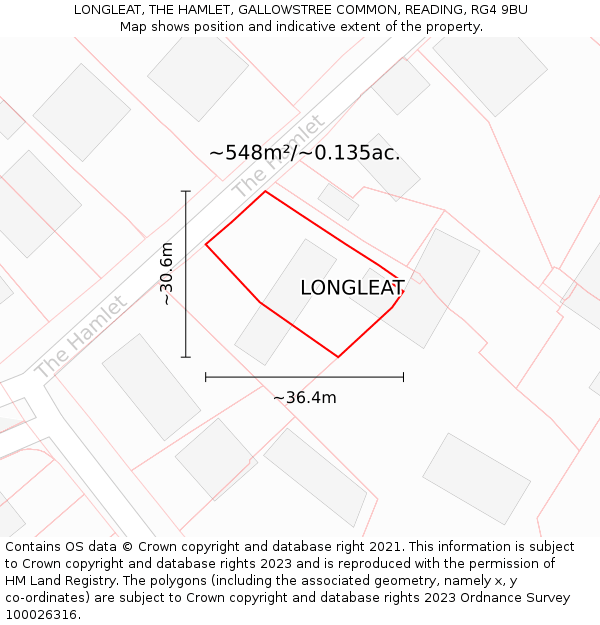 LONGLEAT, THE HAMLET, GALLOWSTREE COMMON, READING, RG4 9BU: Plot and title map