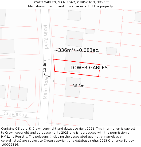 LOWER GABLES, MAIN ROAD, ORPINGTON, BR5 3ET: Plot and title map