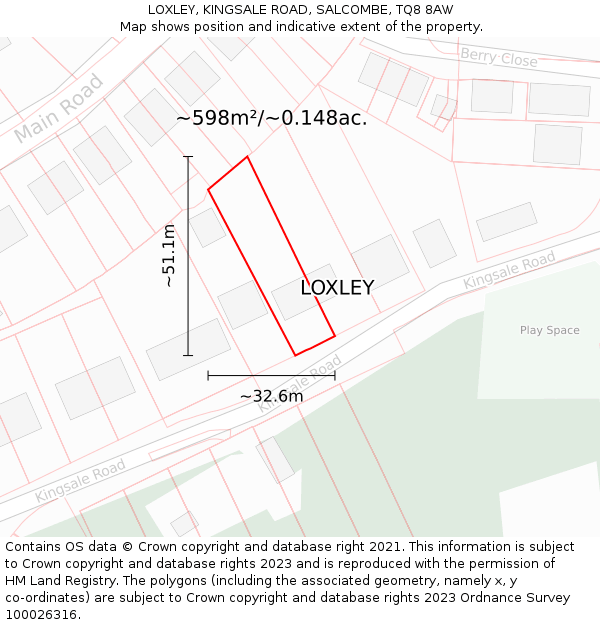 LOXLEY, KINGSALE ROAD, SALCOMBE, TQ8 8AW: Plot and title map