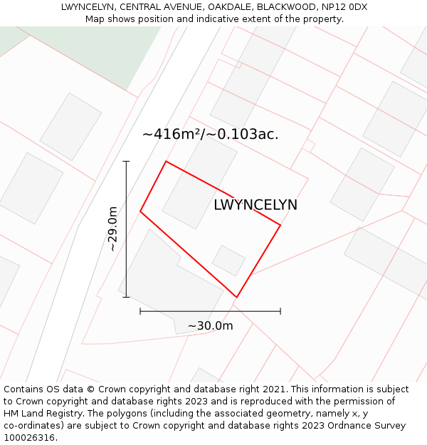 LWYNCELYN, CENTRAL AVENUE, OAKDALE, BLACKWOOD, NP12 0DX: Plot and title map