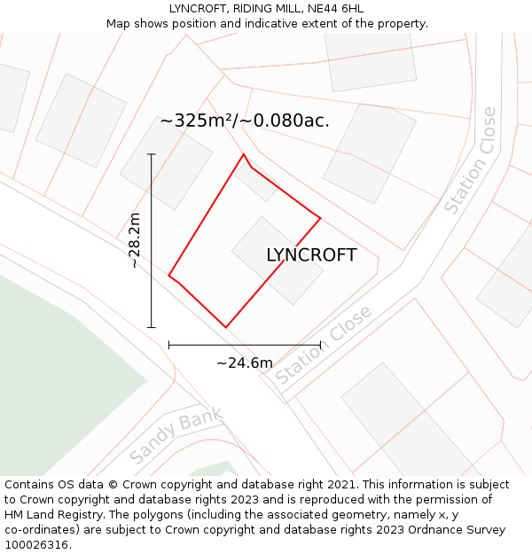LYNCROFT, RIDING MILL, NE44 6HL: Plot and title map