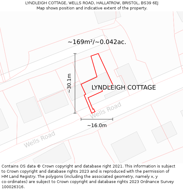 LYNDLEIGH COTTAGE, WELLS ROAD, HALLATROW, BRISTOL, BS39 6EJ: Plot and title map