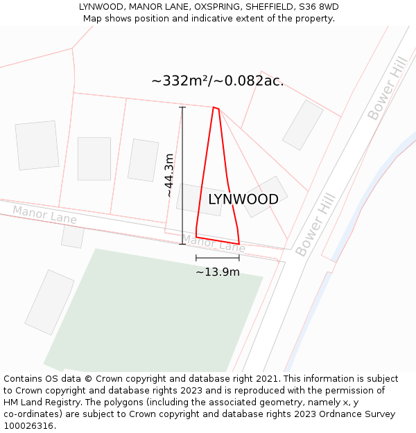 LYNWOOD, MANOR LANE, OXSPRING, SHEFFIELD, S36 8WD: Plot and title map