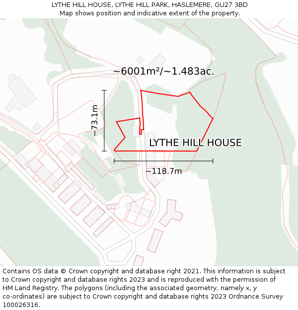 LYTHE HILL HOUSE, LYTHE HILL PARK, HASLEMERE, GU27 3BD: Plot and title map