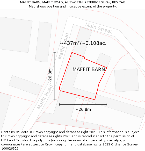 MAFFIT BARN, MAFFIT ROAD, AILSWORTH, PETERBOROUGH, PE5 7AG: Plot and title map