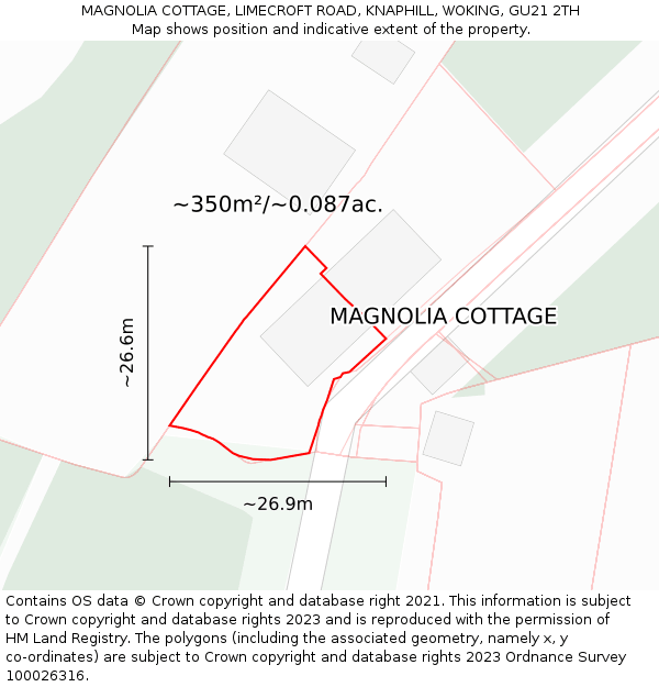 MAGNOLIA COTTAGE, LIMECROFT ROAD, KNAPHILL, WOKING, GU21 2TH: Plot and title map