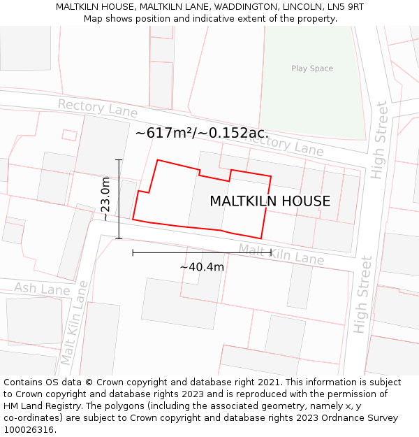 MALTKILN HOUSE, MALTKILN LANE, WADDINGTON, LINCOLN, LN5 9RT: Plot and title map