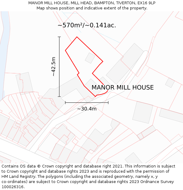 MANOR MILL HOUSE, MILL HEAD, BAMPTON, TIVERTON, EX16 9LP: Plot and title map