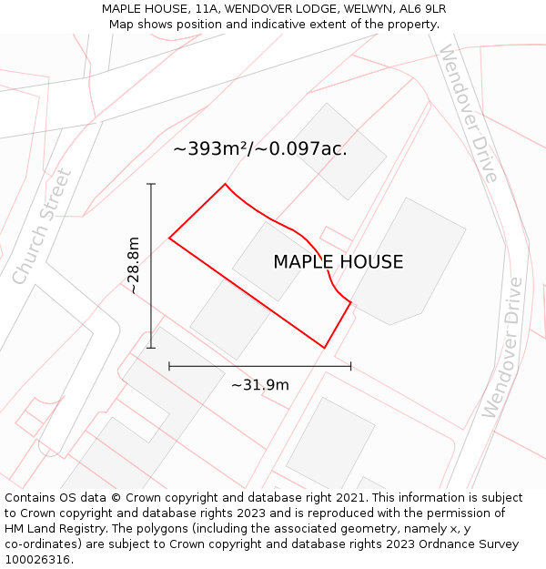 MAPLE HOUSE, 11A, WENDOVER LODGE, WELWYN, AL6 9LR: Plot and title map