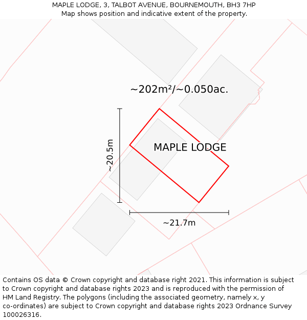 MAPLE LODGE, 3, TALBOT AVENUE, BOURNEMOUTH, BH3 7HP: Plot and title map