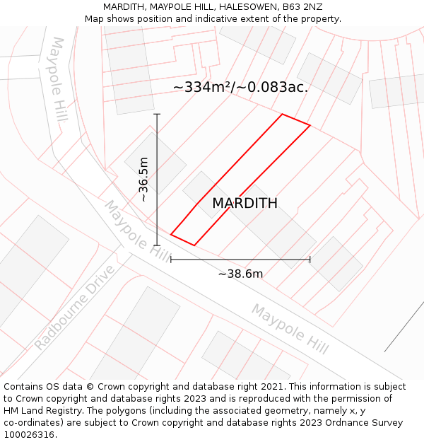 MARDITH, MAYPOLE HILL, HALESOWEN, B63 2NZ: Plot and title map