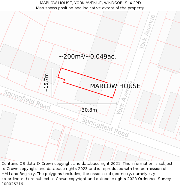 MARLOW HOUSE, YORK AVENUE, WINDSOR, SL4 3PD: Plot and title map