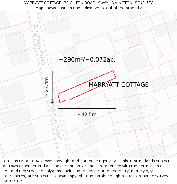 MARRYATT COTTAGE, BRIGHTON ROAD, SWAY, LYMINGTON, SO41 6EA: Plot and title map