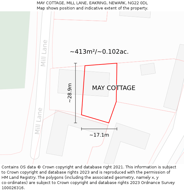 MAY COTTAGE, MILL LANE, EAKRING, NEWARK, NG22 0DL: Plot and title map