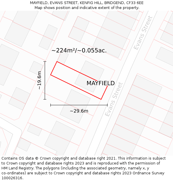 MAYFIELD, EVANS STREET, KENFIG HILL, BRIDGEND, CF33 6EE: Plot and title map