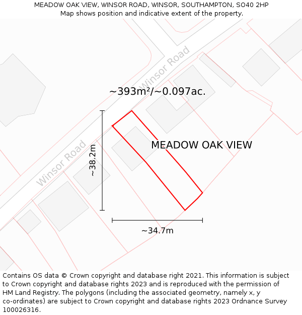 MEADOW OAK VIEW, WINSOR ROAD, WINSOR, SOUTHAMPTON, SO40 2HP: Plot and title map