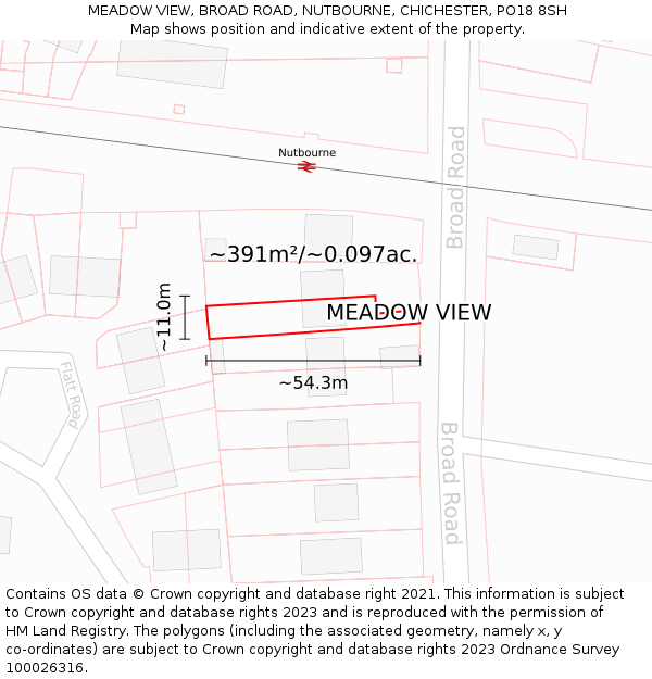 MEADOW VIEW, BROAD ROAD, NUTBOURNE, CHICHESTER, PO18 8SH: Plot and title map