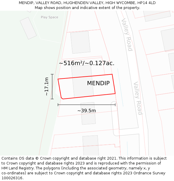 MENDIP, VALLEY ROAD, HUGHENDEN VALLEY, HIGH WYCOMBE, HP14 4LD: Plot and title map