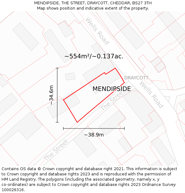 MENDIPSIDE, THE STREET, DRAYCOTT, CHEDDAR, BS27 3TH: Plot and title map