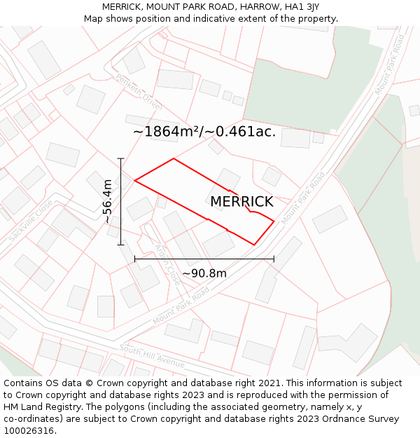 MERRICK, MOUNT PARK ROAD, HARROW, HA1 3JY: Plot and title map