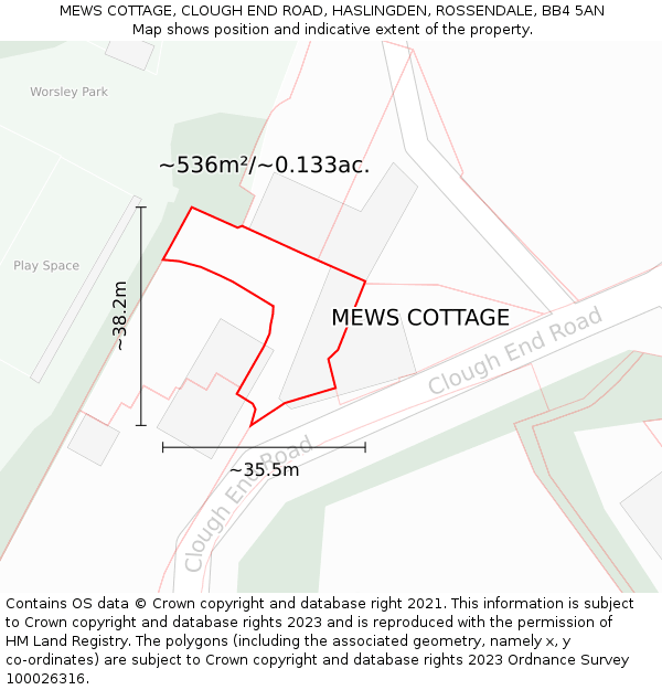 MEWS COTTAGE, CLOUGH END ROAD, HASLINGDEN, ROSSENDALE, BB4 5AN: Plot and title map