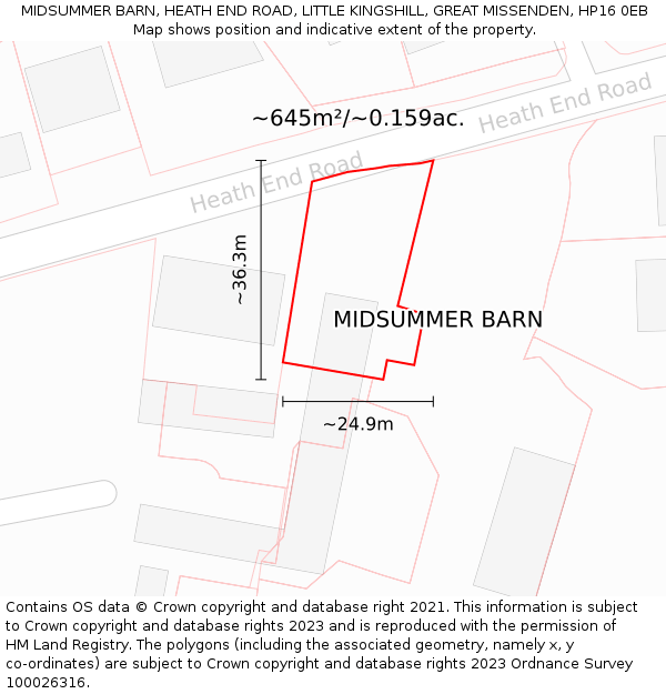 MIDSUMMER BARN, HEATH END ROAD, LITTLE KINGSHILL, GREAT MISSENDEN, HP16 0EB: Plot and title map