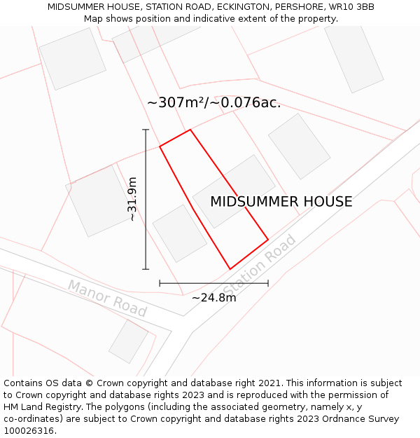 MIDSUMMER HOUSE, STATION ROAD, ECKINGTON, PERSHORE, WR10 3BB: Plot and title map