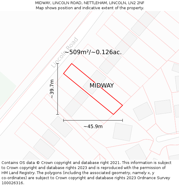 MIDWAY, LINCOLN ROAD, NETTLEHAM, LINCOLN, LN2 2NF: Plot and title map