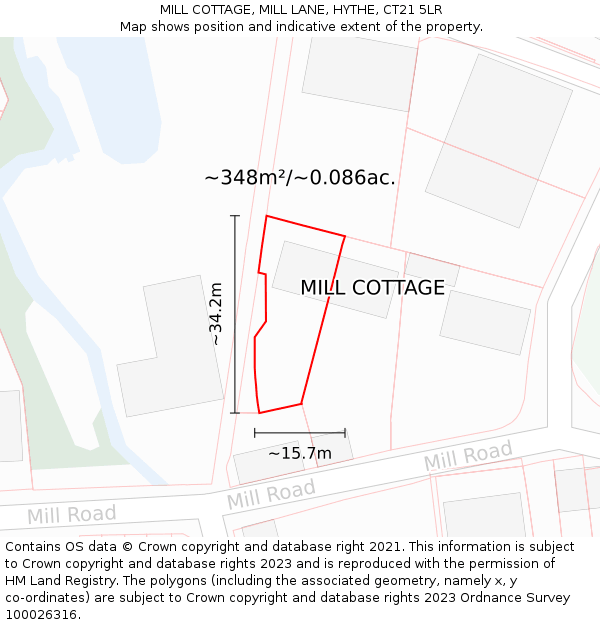 MILL COTTAGE, MILL LANE, HYTHE, CT21 5LR: Plot and title map