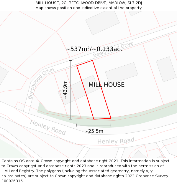 MILL HOUSE, 2C, BEECHWOOD DRIVE, MARLOW, SL7 2DJ: Plot and title map