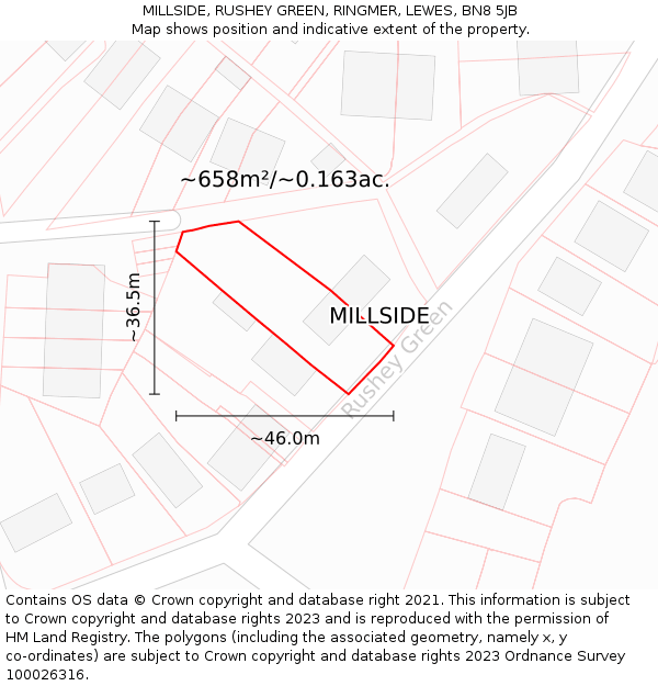 MILLSIDE, RUSHEY GREEN, RINGMER, LEWES, BN8 5JB: Plot and title map