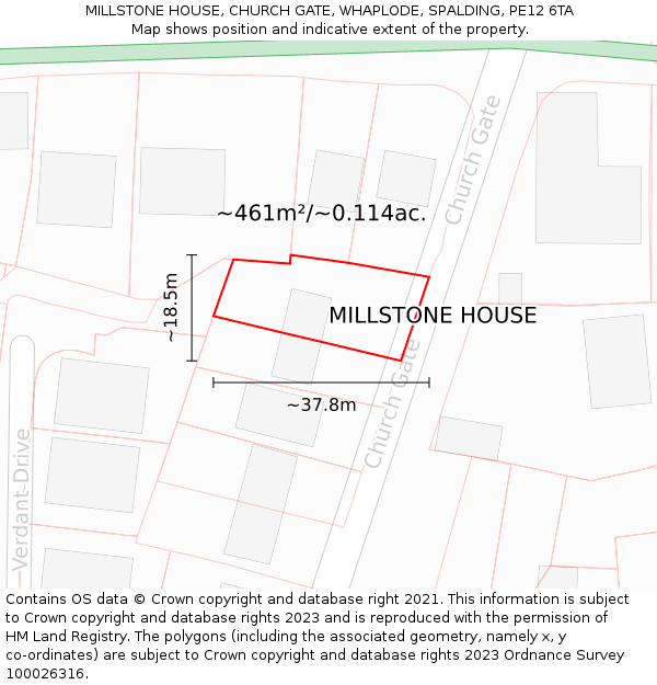 MILLSTONE HOUSE, CHURCH GATE, WHAPLODE, SPALDING, PE12 6TA: Plot and title map