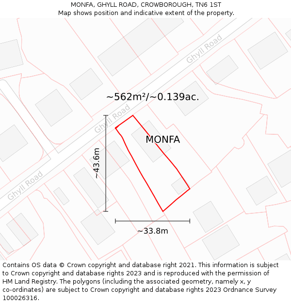 MONFA, GHYLL ROAD, CROWBOROUGH, TN6 1ST: Plot and title map